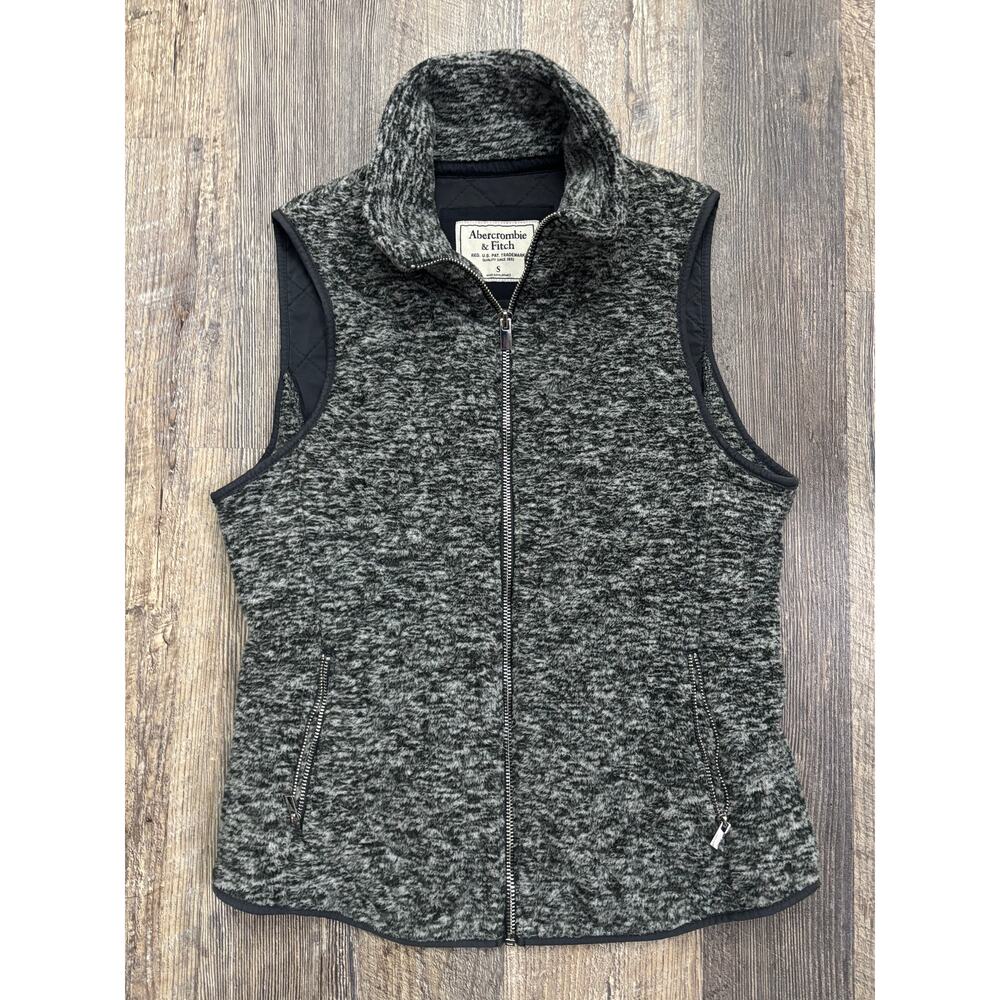 Abercrombie & Fitch Womens Gray Marled Fleece Full Zip Vest Small Quilted Lining